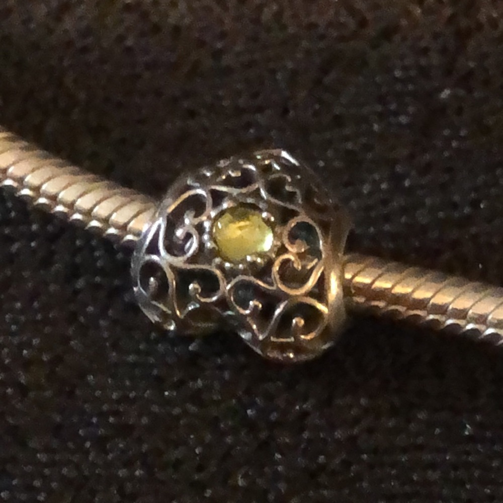 Pandora sterling heart clasp bracelet with 3 charms; green peridot birthday 7” - Picture 6 of 9